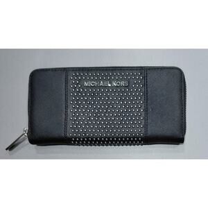Michael Kors saffiano leather black microstud travel wallet.